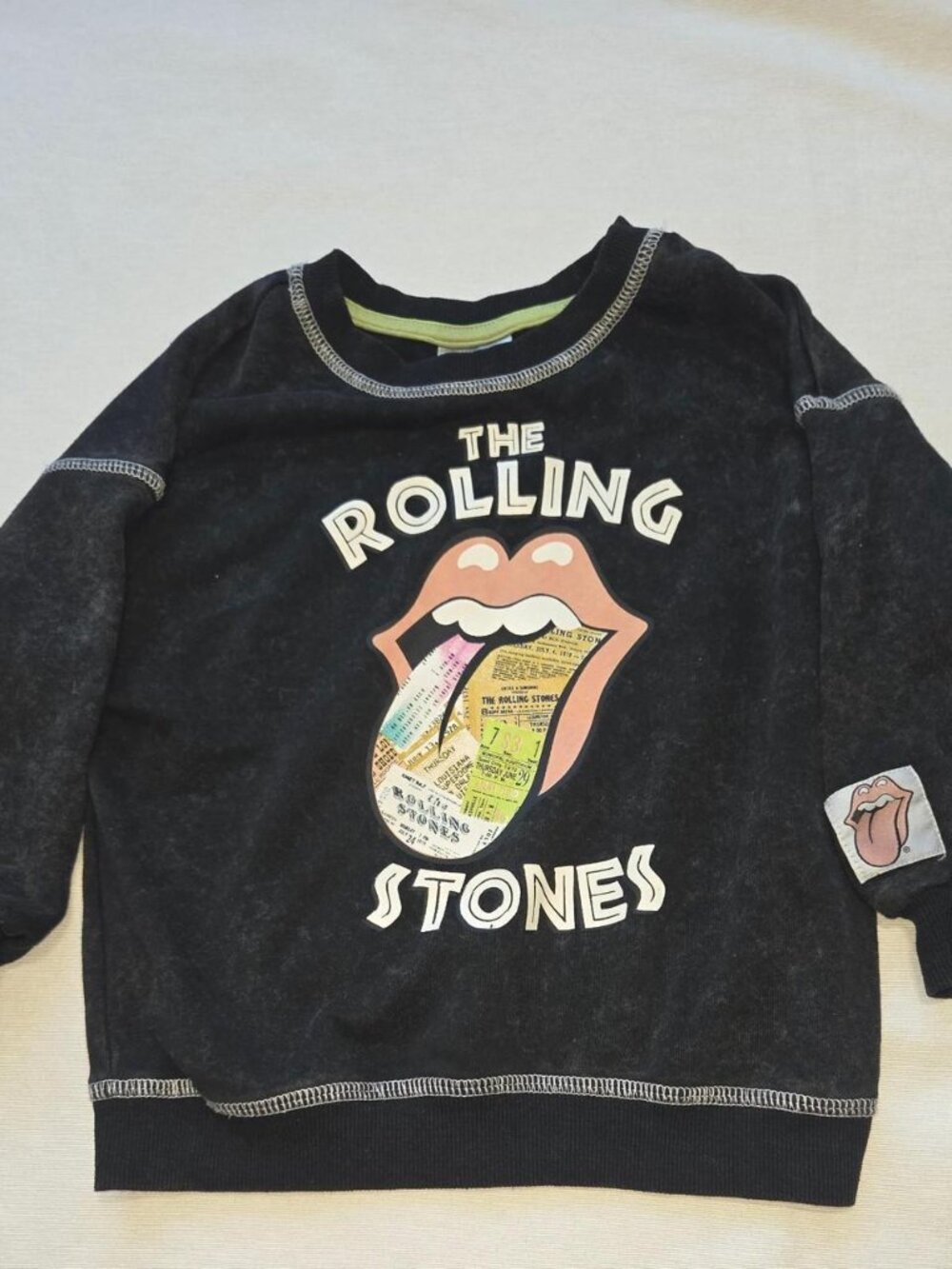 Rolling Stones Tongue Logo Black Toddler Crewneck Sweatshirt, Size 3T